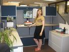 Michelle Robbins at her standing work station of the New Hampshire Department of Environmental Services